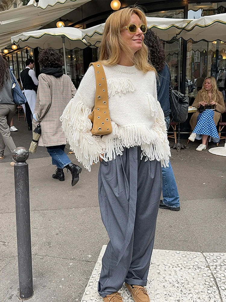 Lunivop Knitted Tassel O-neck pullovers Sweaters Women Casual Chic Long Sleeved Sweaters For Woman Autumn Winter Solid Short Loose Tops Mesh Sweater Canvas Denim Lunivop Knitted Tassel O-neck pullovers Sweaters Women Casual Chic Long Sleeved Sweaters For Woman Autumn Winter Solid Short Loose Tops Mesh Sweater Canvas Denim
