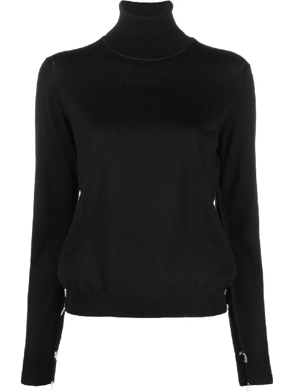 Maison Margiela Sweaters Black Cable Knit Ribbed Knit Lace Knit