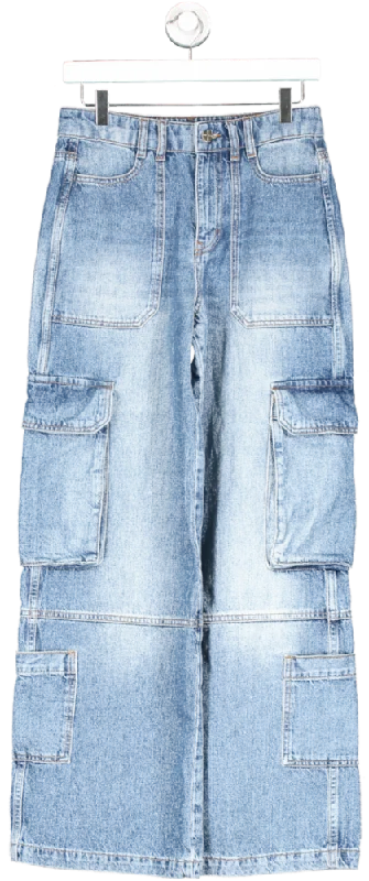 ME + EM Blue Baggy Cargo Jeans W25 Cozy Stretch High-Waist Jeans