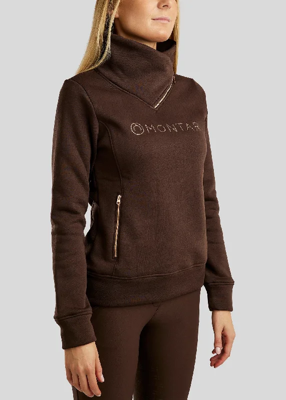 MoNaja Rosegold Crystals Sweater - Brown Real Fur Shearling Chenille