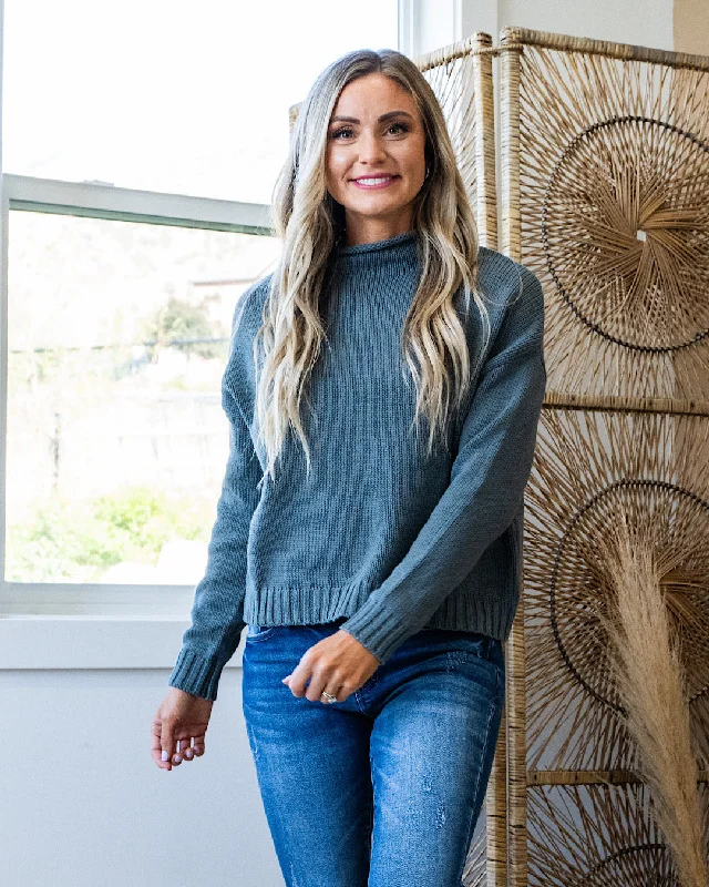 NEW! Erica Mock Neck Sweater - Blue Spruce High Neck Crew Neck V-Neck
