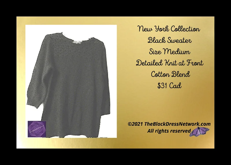 NY Collection Size Medium Women New Black Sweater Top Details Cotton Blend Nice ! Stretchy Elastic Breathable NY Collection Size Medium Women New Black Sweater Top Details Cotton Blend Nice ! Stretchy Elastic Breathable