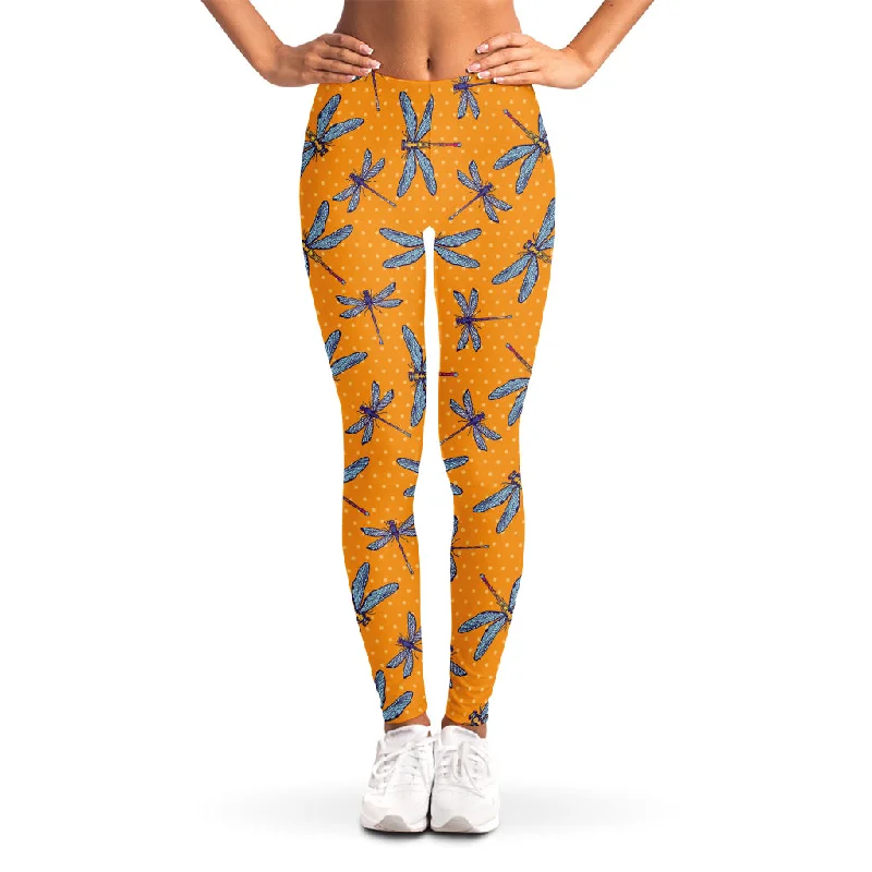 Polka Dot Dragonfly Pattern Print Women's Leggings Casual Sporty Leggings
