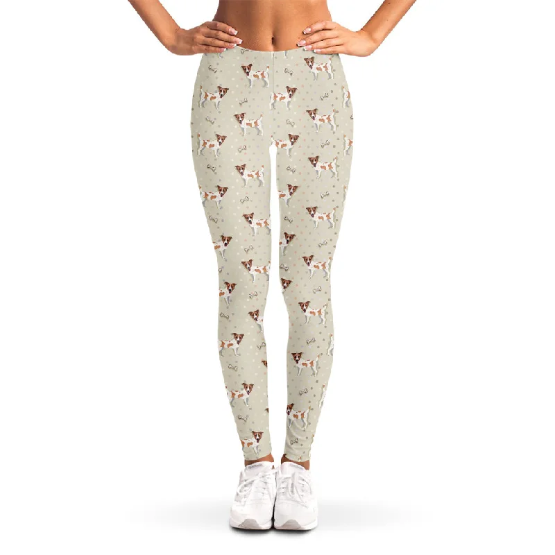 Polka Dot Jack Russell Terrier Print Women's Leggings Elegant Black Leggings