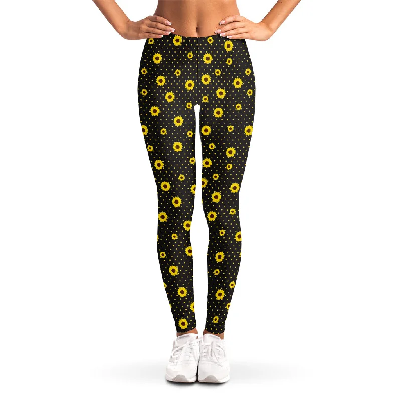 Polka Dot Sunflower Pattern Print Women's Leggings Trendy Flared Leggings