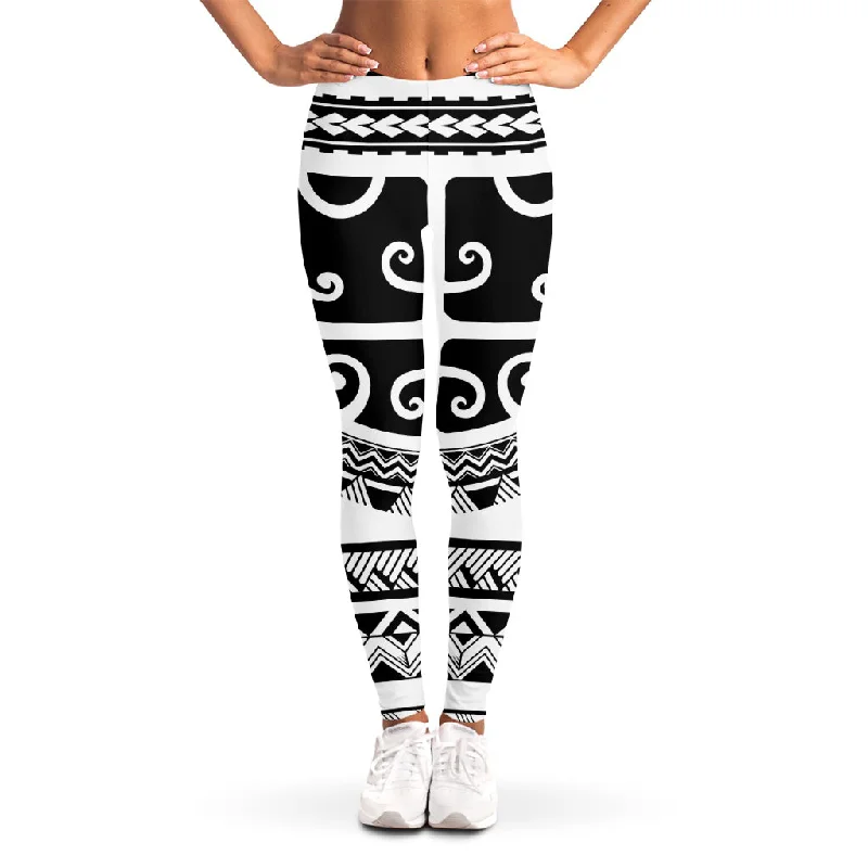 Polynesian Tribal Tattoo Pattern Print Women's Leggings Stylish Side-Stripe Leggings Polynesian Tribal Tattoo Pattern Print Women's Leggings Stylish Side-Stripe Leggings