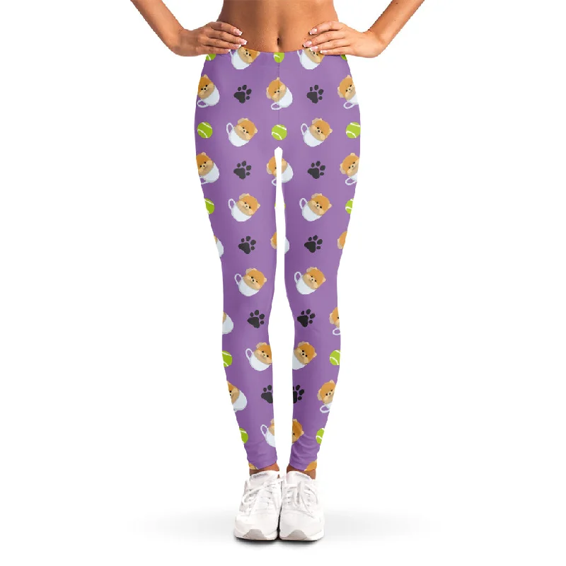 Pomeranian In Tea Cup Pattern Print Women's Leggings Trendy Leather-Look Workout Leggings Pomeranian In Tea Cup Pattern Print Women's Leggings Trendy Leather-Look Workout Leggings