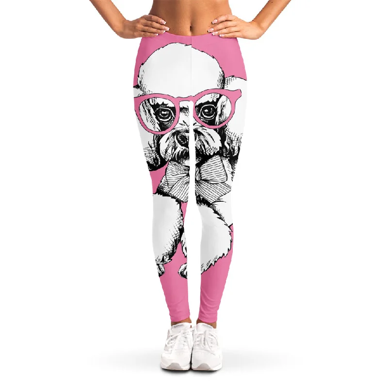 Poodle With Glasses Print Women's Leggings Comfortable Slip-On Compression Leggings