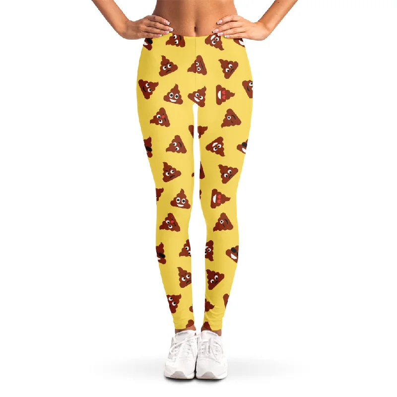 Poop Emoji Pattern Print Women's Leggings Fashionable Fitted Workout Leggings
