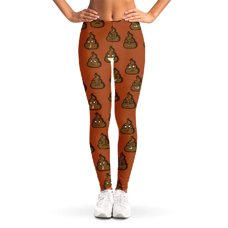 Poop Emoticons Pattern Print Women's Leggings Fashionable Embroidered Detail Leggings