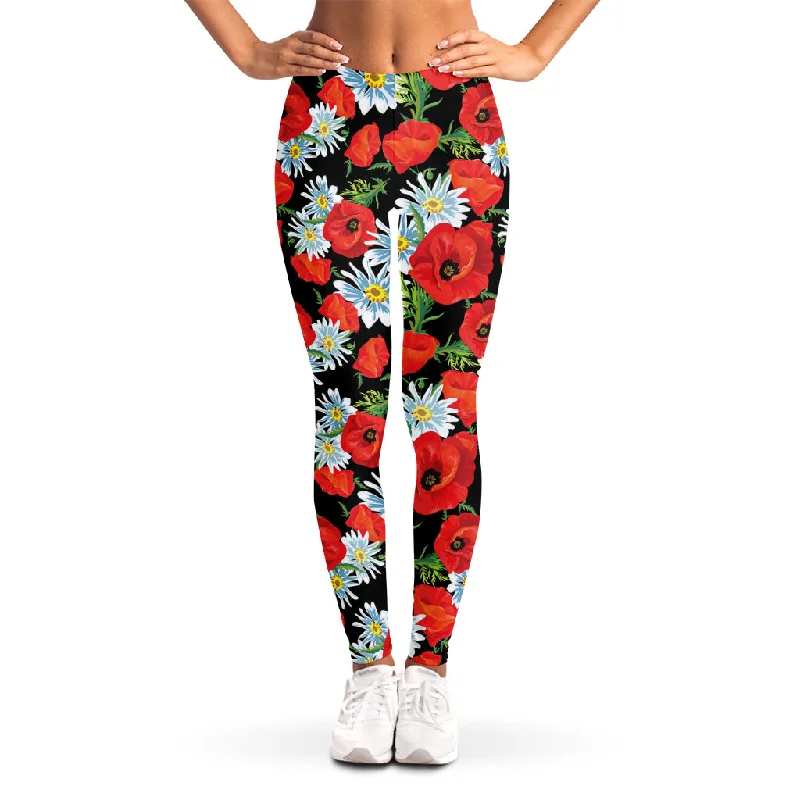 Poppy And Chamomile Pattern Print Women's Leggings Trendy Sweat-Wicking Workout Leggings Poppy And Chamomile Pattern Print Women's Leggings Trendy Sweat-Wicking Workout Leggings