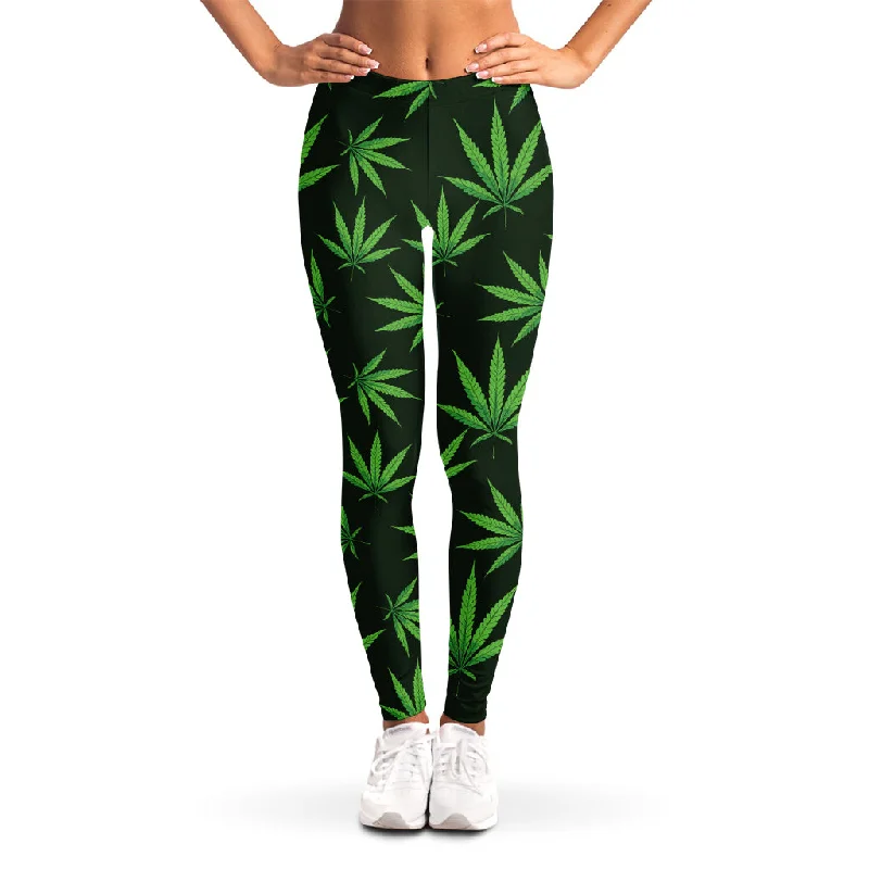 Pot Leaf Pattern Print Women's Leggings Trendy Faux Suede Leggings