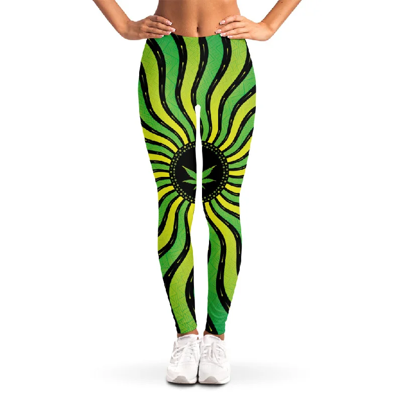 Psychedelic Cannabis Leaf Print Women's Leggings Comfortable Classic Yoga Leggings
