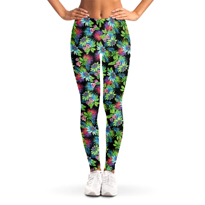Psychedelic Hawaiian Flower Print Women's Leggings Comfortable Ribbed Waistband Leggings Psychedelic Hawaiian Flower Print Women's Leggings Comfortable Ribbed Waistband Leggings