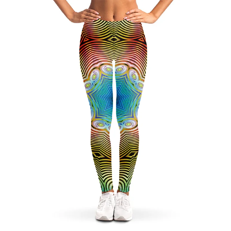 Psychedelic Kaleidoscope Print Women's Leggings Stylish Faux Leather Leggings