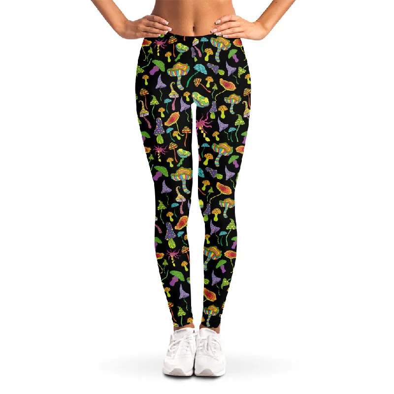 Psychedelic Mushroom Pattern Print Women's Leggings Chic Velvet Soft Leggings