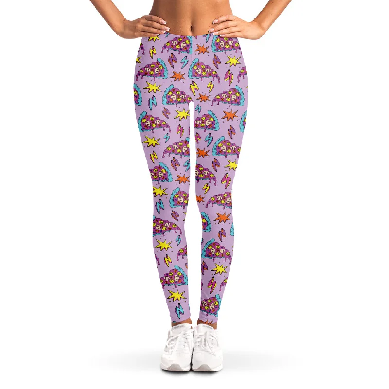 Psychedelic Pizza Pattern Print Women's Leggings Stylish Camo Print Leggings