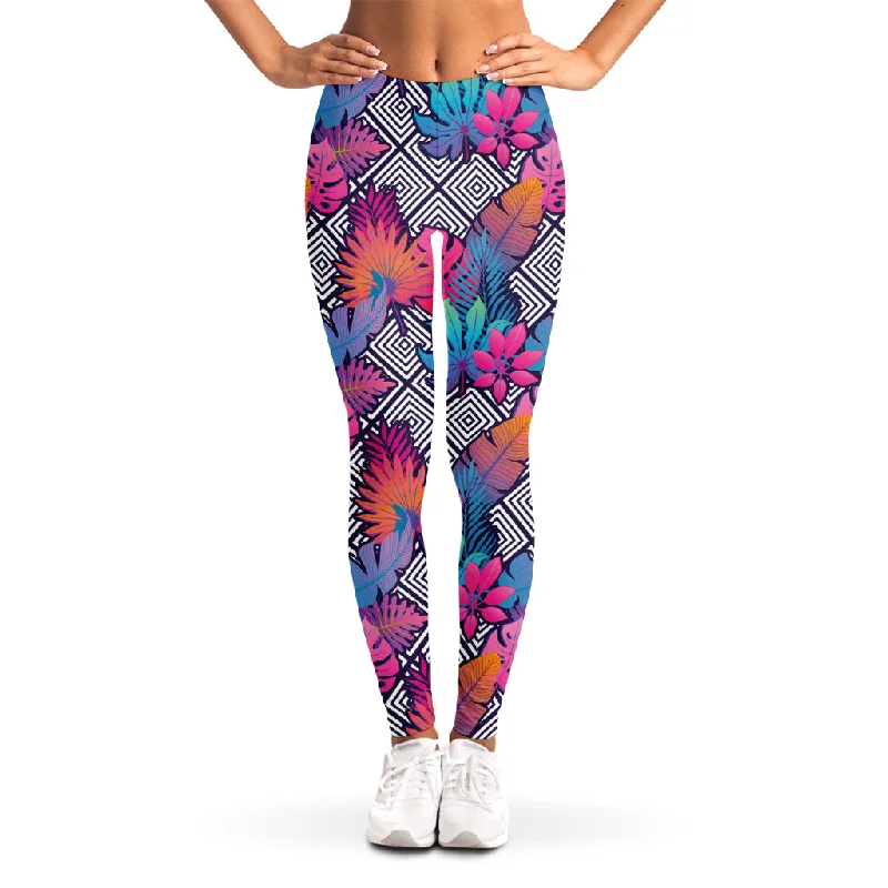 Psychedelic Tropical Aloha Pattern Print Women's Leggings Cozy Ribbed Leggings