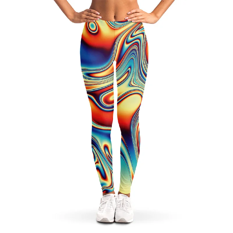Psychedelic Wave Print Women's Leggings Chic Floral Print Leggings