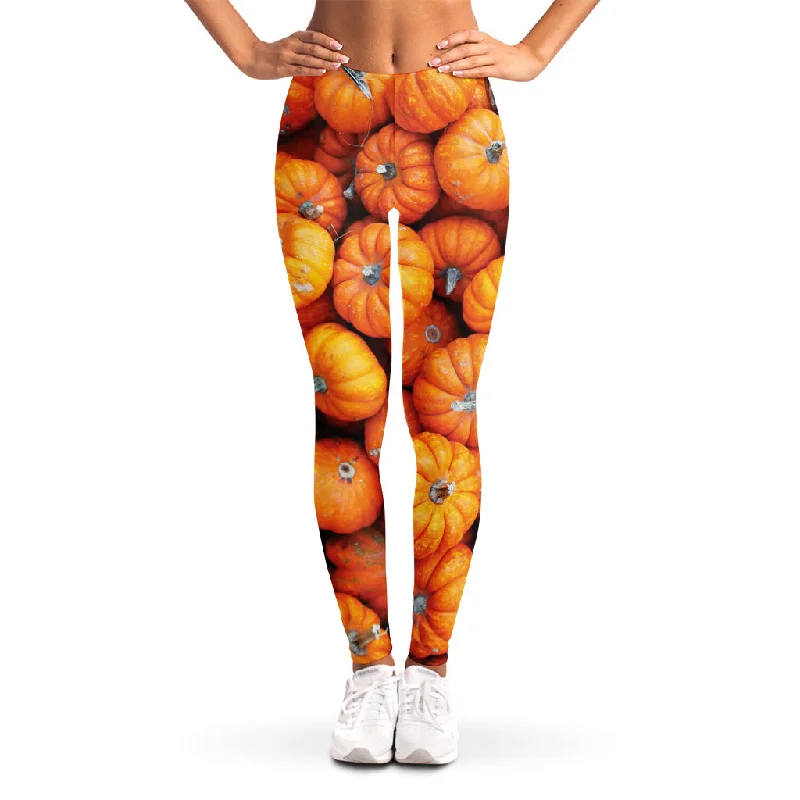 Pumpkin Print Women's Leggings Elegant Velvet Leggings
