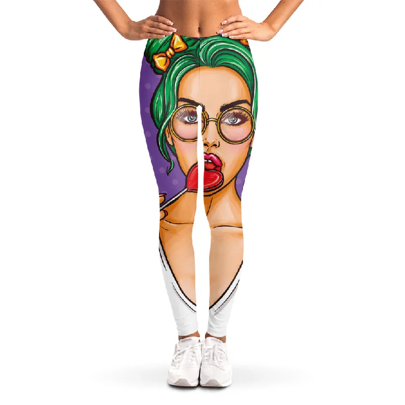 Punk Girl And Lollipop Print Women's Leggings Cozy Bootcut Leggings