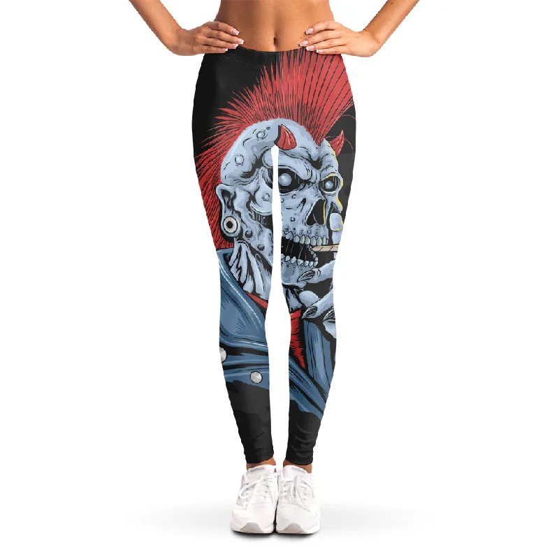 Punk Mohawk Devil Print Women's Leggings Trendy Patterned Leggings