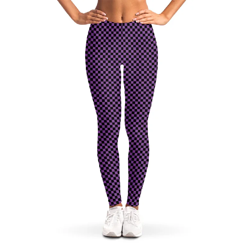 Purple And Black Checkered Pattern Print Women's Leggings Stylish Ultra Stretch Leggings Purple And Black Checkered Pattern Print Women's Leggings Stylish Ultra Stretch Leggings