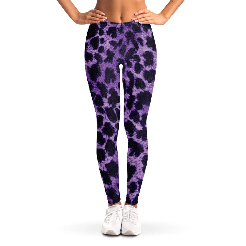 Purple And Black Cheetah Print Women's Leggings Fashionable Quick-Dry Yoga Pants