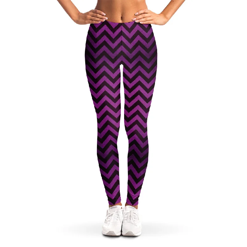 Purple And Black Chevron Pattern Print Women's Leggings Stylish Colorful Activewear Leggings