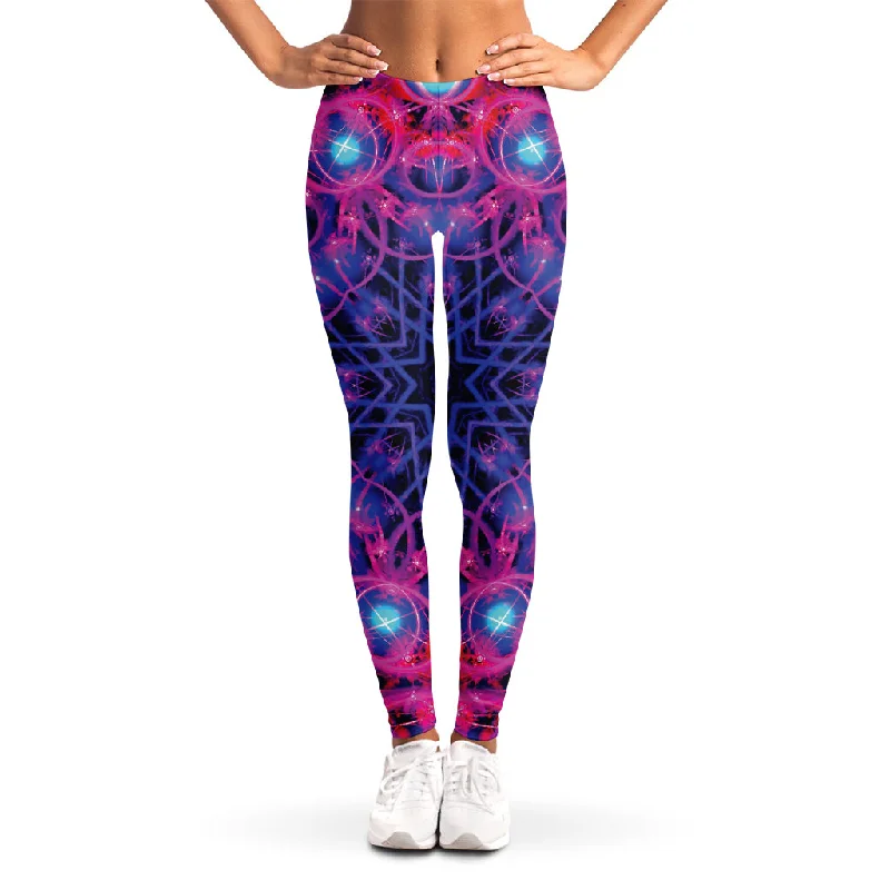 Purple And Blue Light Mandala Print Women's Leggings Fashionable Stretchy Fit Leggings Purple And Blue Light Mandala Print Women's Leggings Fashionable Stretchy Fit Leggings