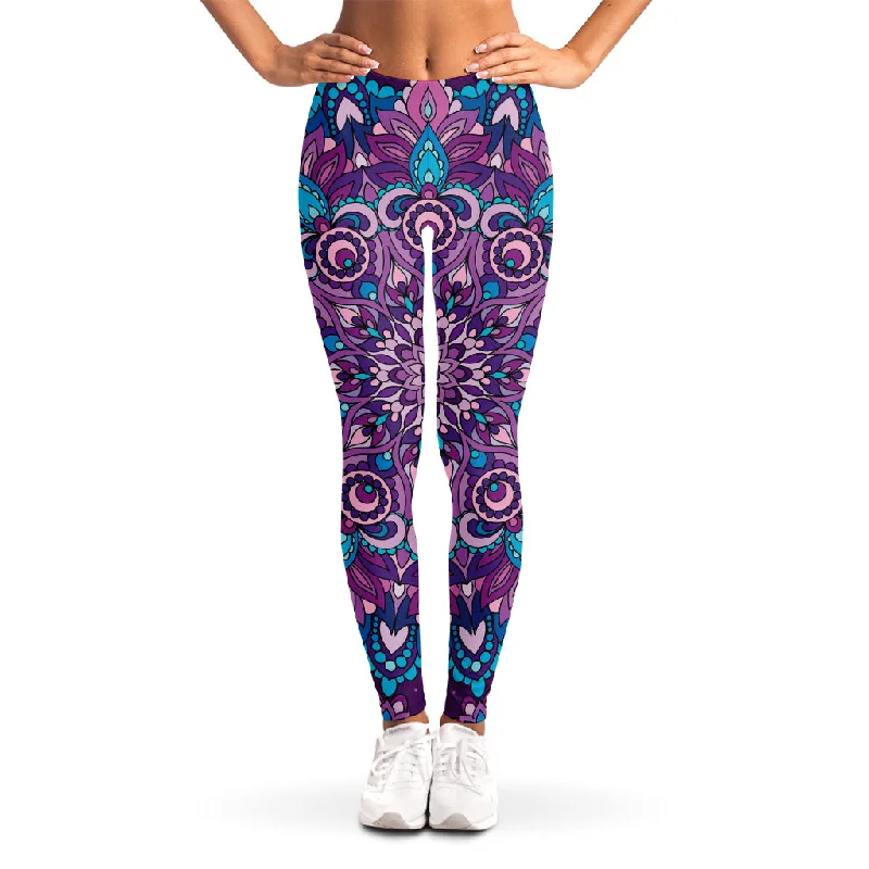 Purple And Blue Mandala Print Women's Leggings Trendy Seamless Sports Leggings