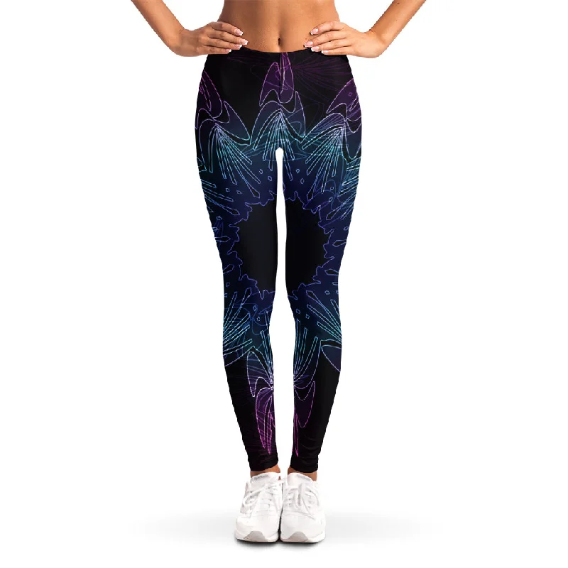 Purple And Teal Dark Mandala Print Women's Leggings Chic Smooth Fit Leggings