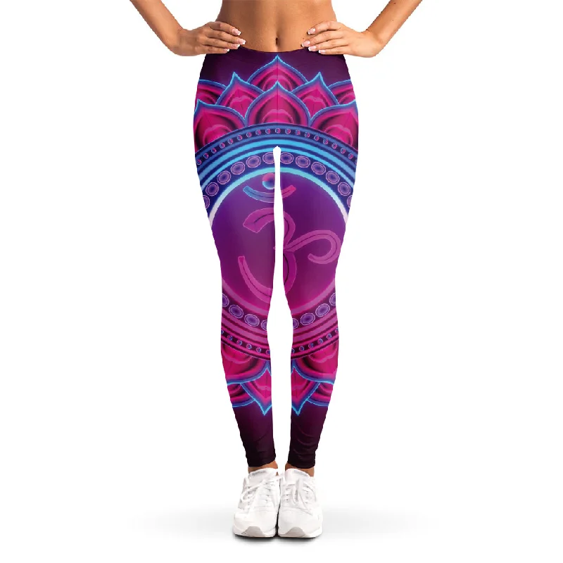 Purple And Teal Om Mandala Print Women's Leggings Stylish Sweatproof Leggings