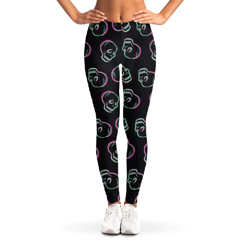 Purple And Teal Skull Pattern Print Women's Leggings Trendy Adjustable Waist Leggings Purple And Teal Skull Pattern Print Women's Leggings Trendy Adjustable Waist Leggings