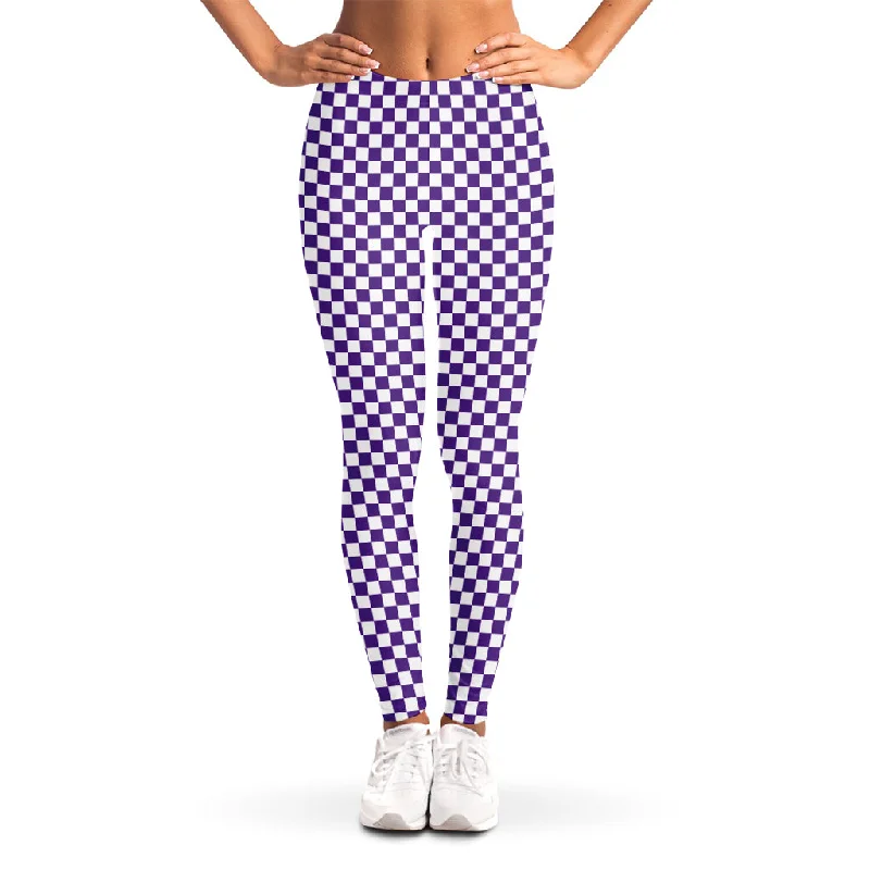 Purple And White Checkered Pattern Print Women's Leggings Stylish Stretch Pants Leggings Purple And White Checkered Pattern Print Women's Leggings Stylish Stretch Pants Leggings