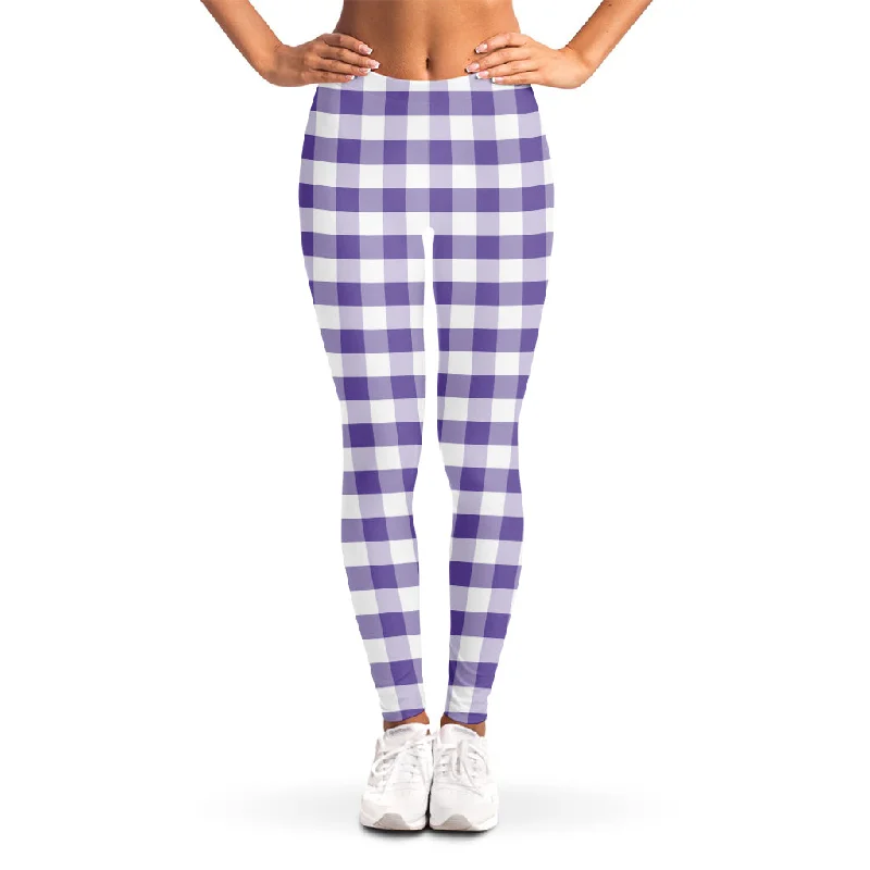Purple And White Gingham Pattern Print Women's Leggings Elegant Embellished Leggings Purple And White Gingham Pattern Print Women's Leggings Elegant Embellished Leggings
