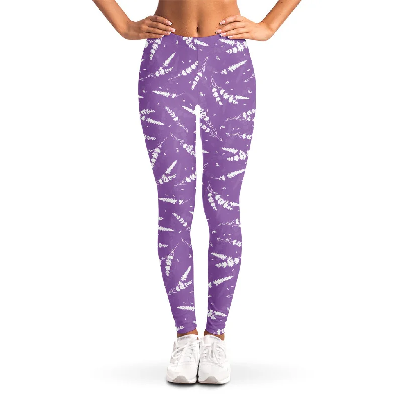 Purple And White Lavender Pattern Print Women's Leggings Stylish Pockets Active Leggings Purple And White Lavender Pattern Print Women's Leggings Stylish Pockets Active Leggings