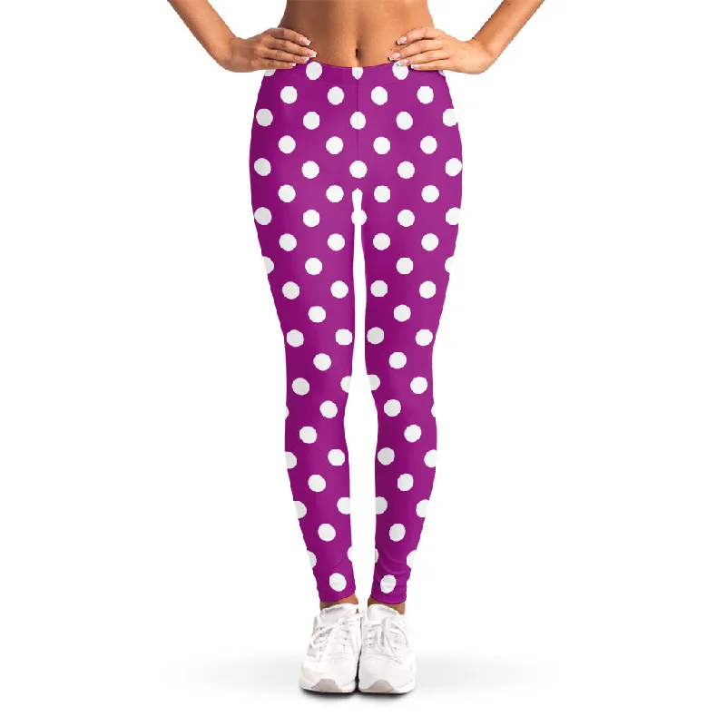 Purple And White Polka Dot Pattern Print Women's Leggings Comfortable Slip-On Leggings Purple And White Polka Dot Pattern Print Women's Leggings Comfortable Slip-On Leggings
