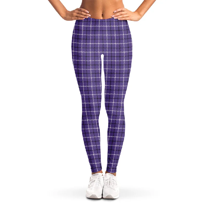 Purple And White Tattersall Print Women's Leggings Stylish Camo Print Leggings