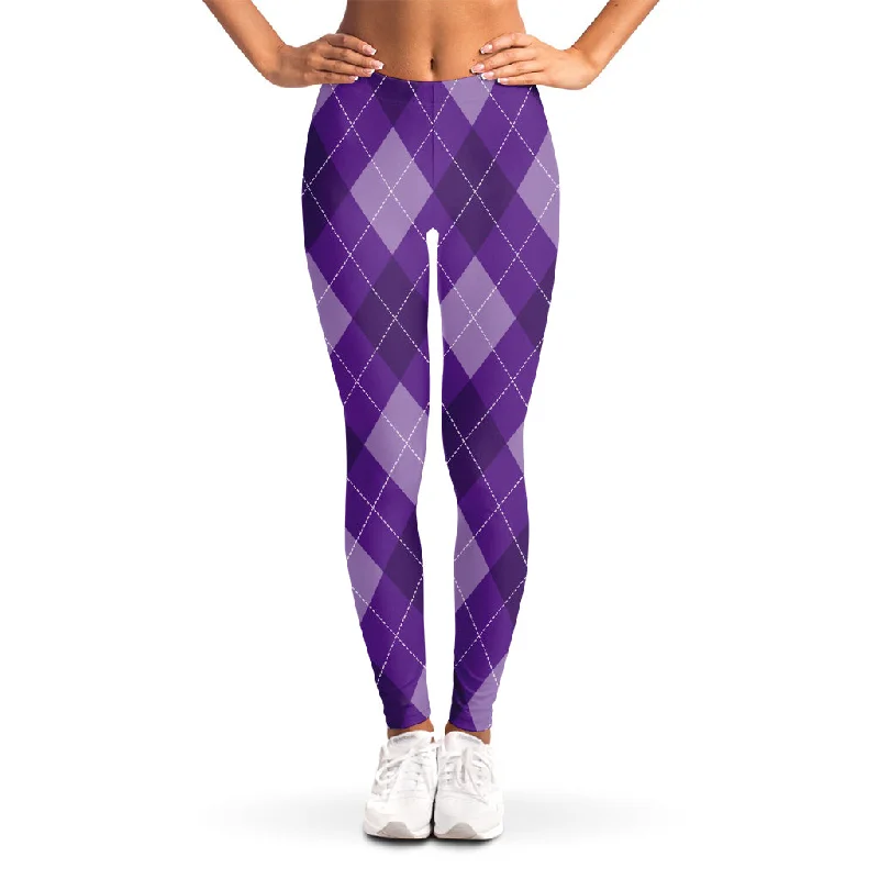 Purple Argyle Pattern Print Women's Leggings Comfortable Yoga Tights Leggings