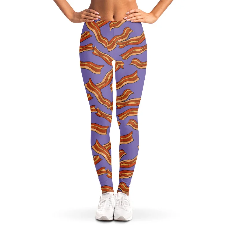 Purple Bacon Pattern Print Women's Leggings Trendy Ombre Effect Leggings