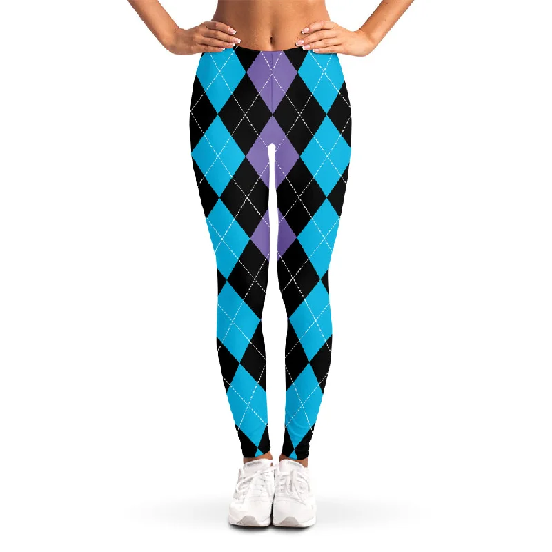Purple Black And Blue Argyle Print Women's Leggings Comfortable Capri-Length Leggings Purple Black And Blue Argyle Print Women's Leggings Comfortable Capri-Length Leggings