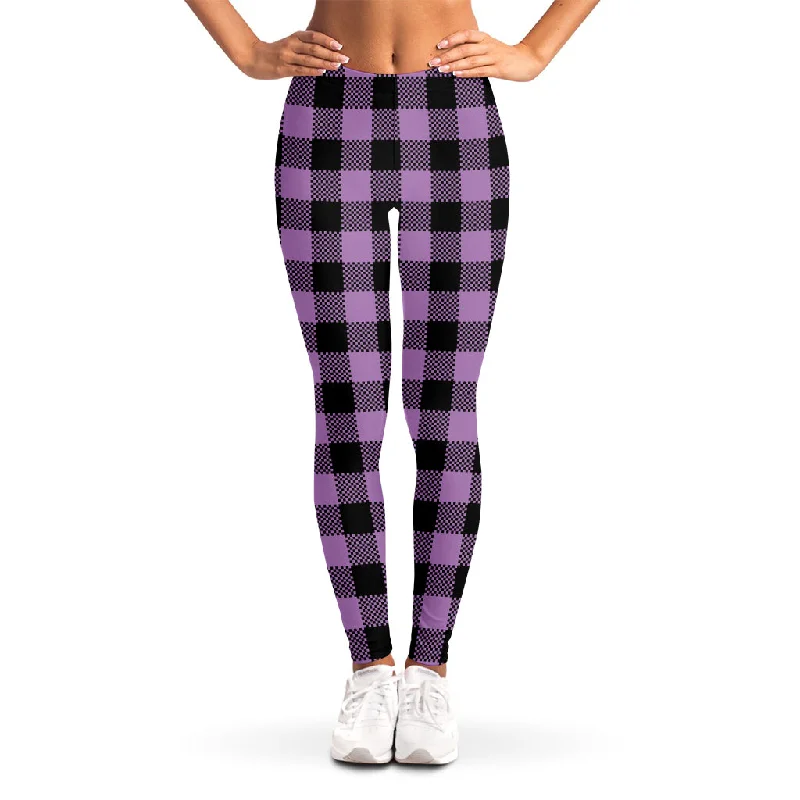 Purple Buffalo Plaid Print Women's Leggings Cozy Sweat-Wicking Leggings