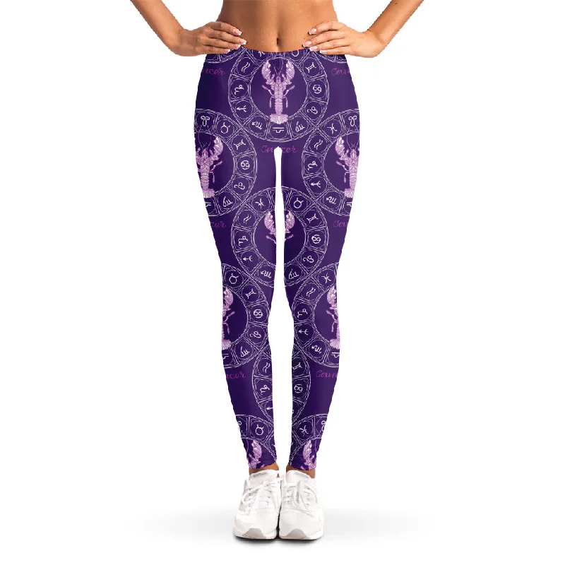 Purple Cancer Zodiac Pattern Print Women's Leggings Fashionable Seamless Leggings