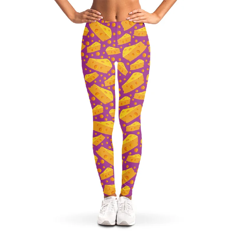 Purple Cheese And Holes Pattern Print Women's Leggings Cozy Bootcut Leggings