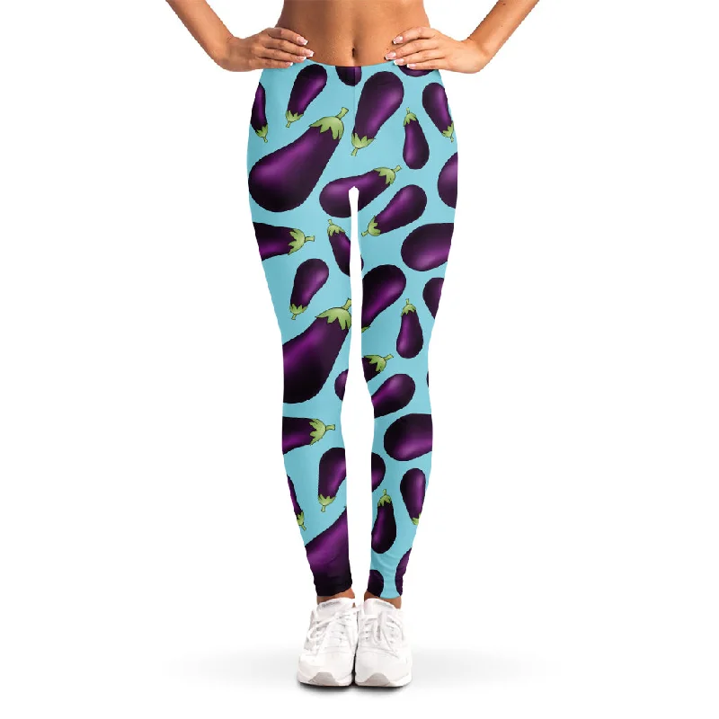 Purple Eggplant Pattern Print Women's Leggings Comfortable Compression Leggings