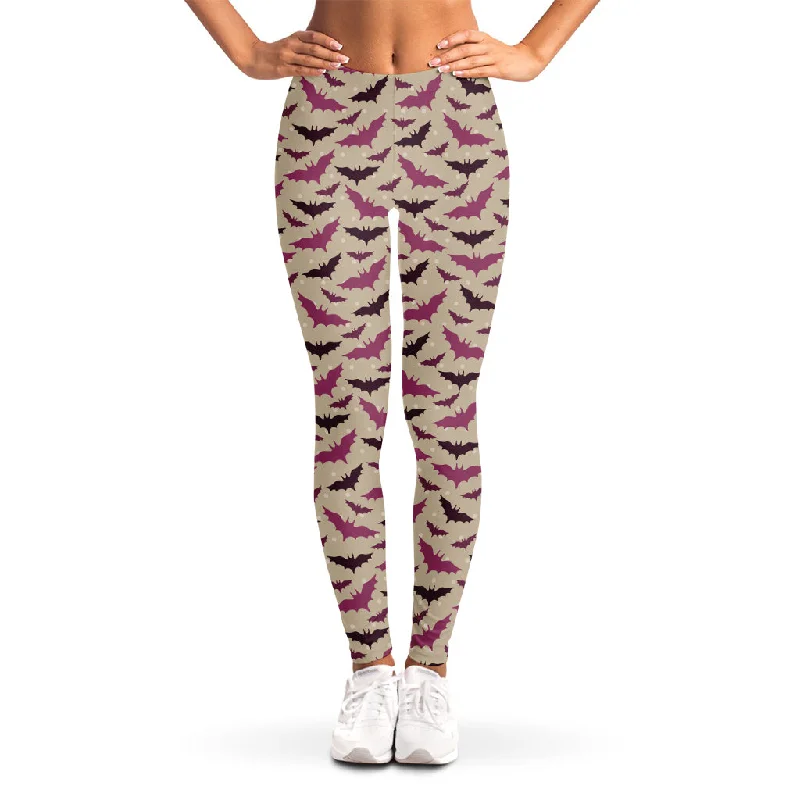 Purple Halloween Bat Pattern Print Women's Leggings Fashionable Moisture-Wicking Leggings Purple Halloween Bat Pattern Print Women's Leggings Fashionable Moisture-Wicking Leggings
