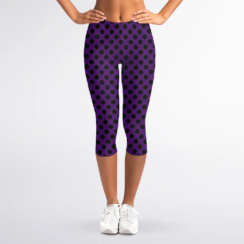 Purple Halloween Pattern Print Women's Capri Leggings Stylish Winter-Ready Leggings