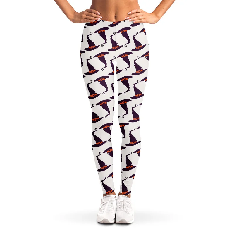 Purple Halloween Witch Hat Pattern Print Women's Leggings Trendy Minimalist Leggings Purple Halloween Witch Hat Pattern Print Women's Leggings Trendy Minimalist Leggings