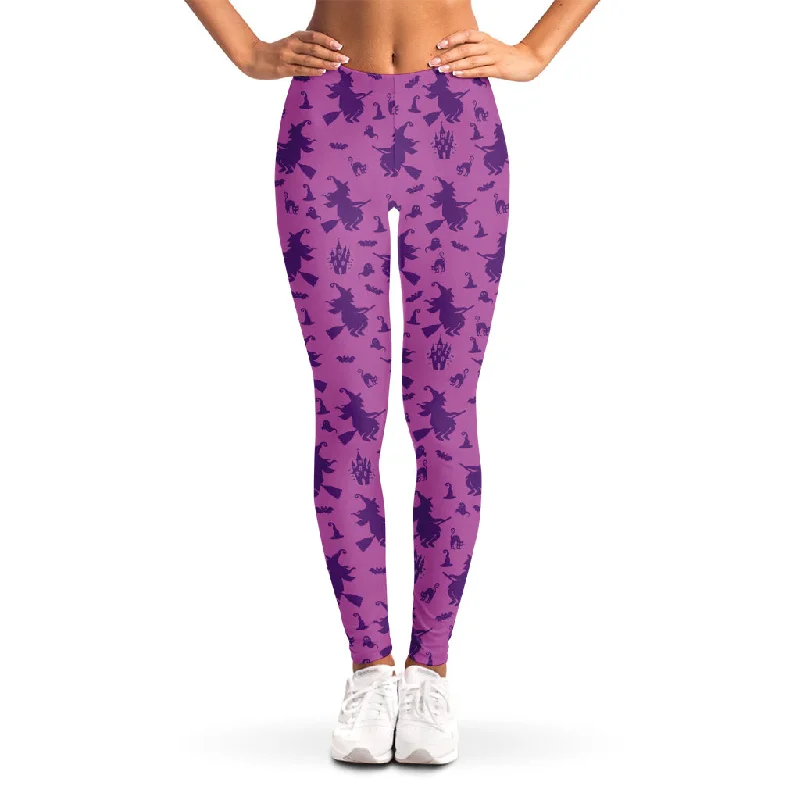 Purple Halloween Witch Pattern Print Women's Leggings Trendy Colorblock Print Leggings Purple Halloween Witch Pattern Print Women's Leggings Trendy Colorblock Print Leggings